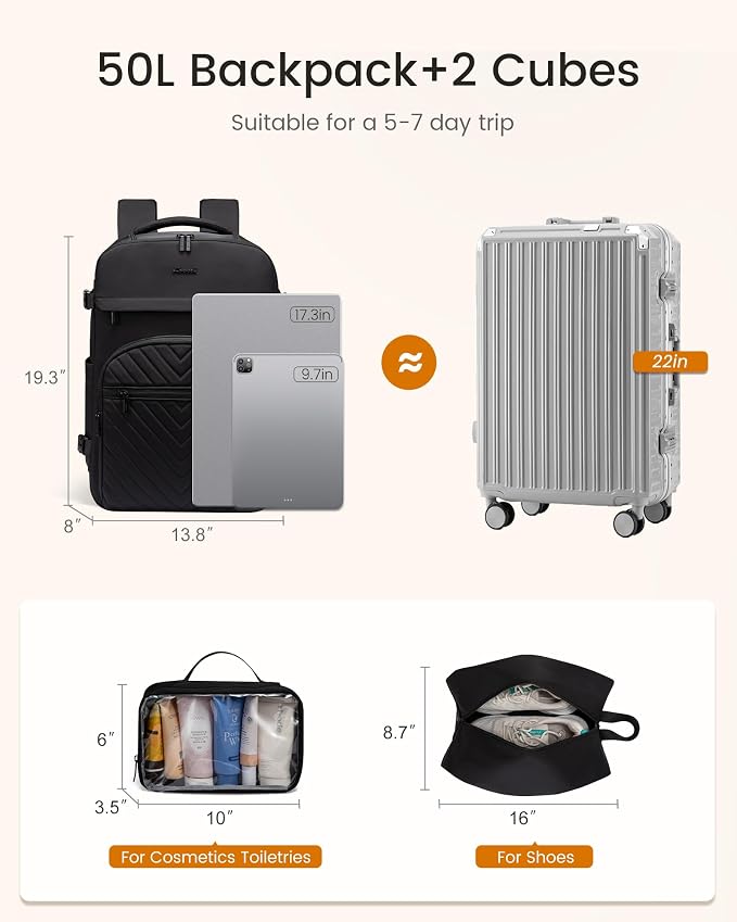 LOVEVOOK 50L Travel Backpack for Women Men, TSA Personal Item Travel Bag Fits - Image 4