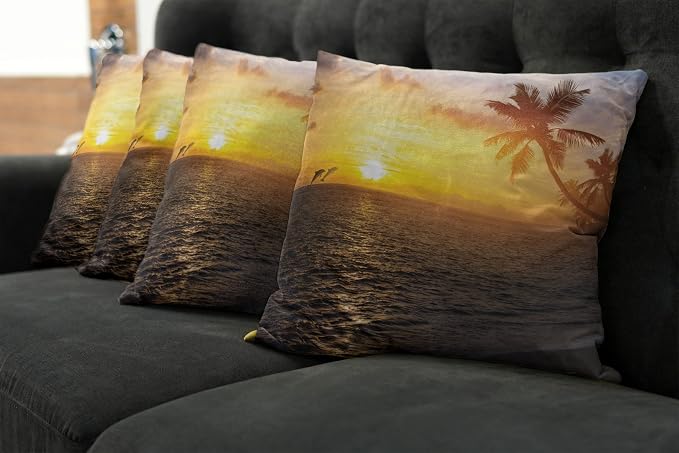 Ambesonne Beach Decorative Throw Pillow Case Pack of 4, Palm Trees in Tropical - Image 7