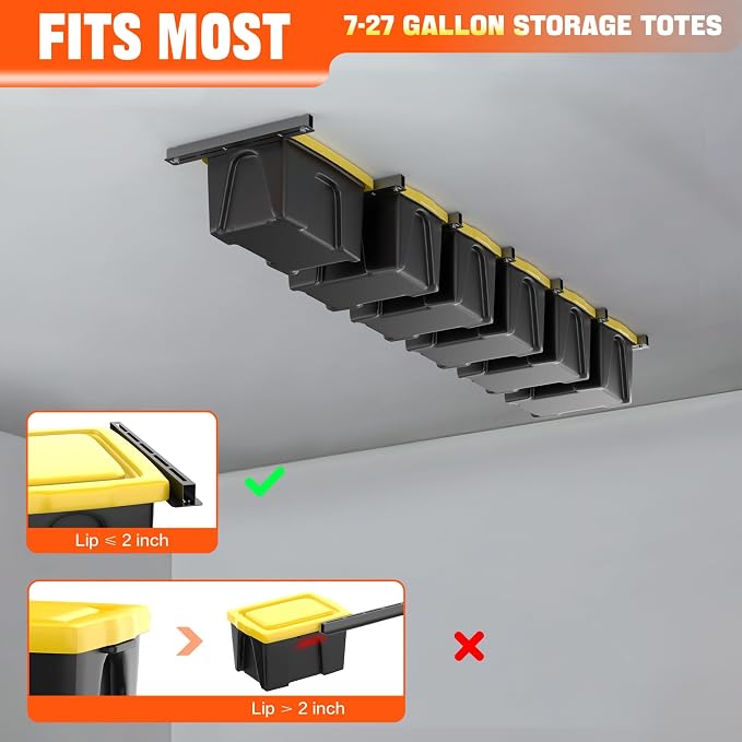 TORACK Garage Ceiling Bin Storage Rack, Adjustable Heavy Duty Overhead Tote - Image 5