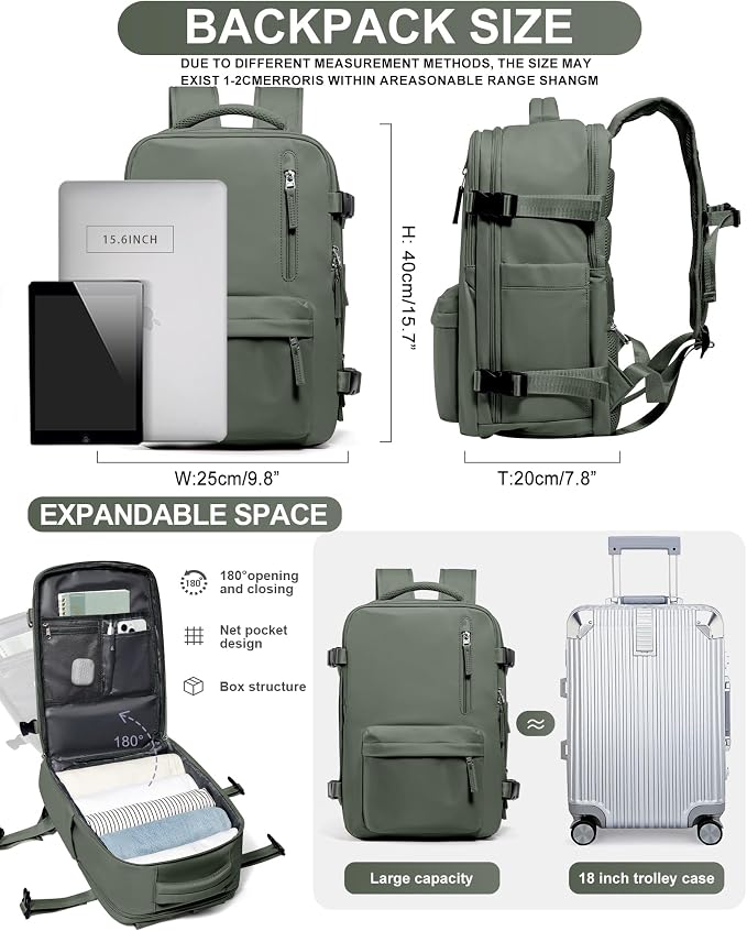 WONHOX Large Travel Backpack Carry on Flight Approved Laptop Work Business - Image 3