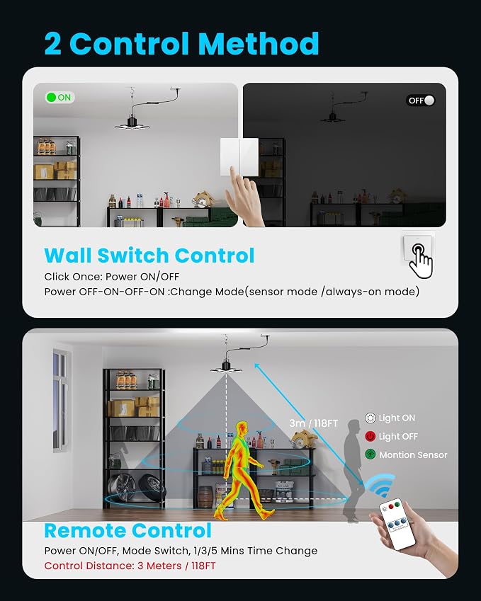 Plug-in Motion Sensor Garage Light 20000LM, Linkable Garage Ceiling Light LED - Image 4