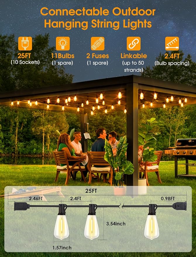 Larkvue 25FT Outdoor String Lights, Patio Lights - Image 4