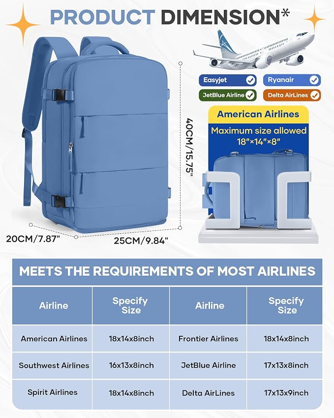 coofay Travel Backpack Carry on Flight Approved Mochila De Viaje Personal Item - Image 3
