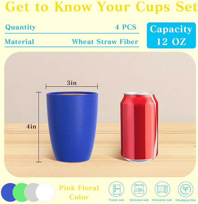 Homienly Drinking Glasses & Everyday Kids Tumblers Wheat Straw Cups 4-Pack Set - Image 2