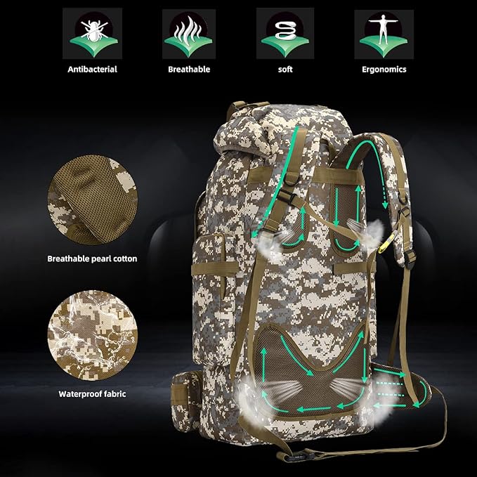 100L Camping Hiking Backpack, Molle military Tactical rucksack backpack - Image 5