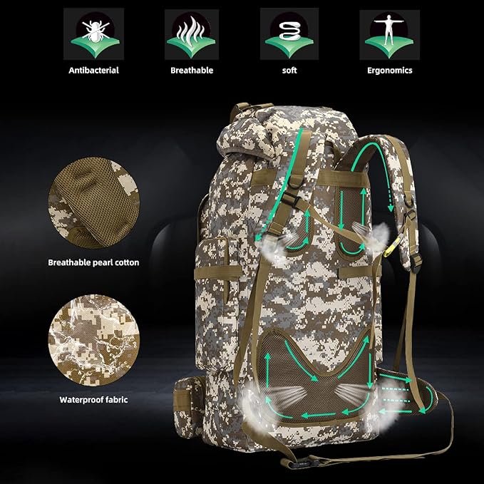 100L Camping Hiking Backpack, Molle military Tactical rucksack backpack - Image 5
