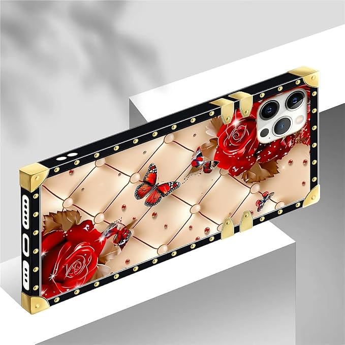 Compatible with iPhone 12 Pro Max Case, Shining Red Rose Butterfly Leather - Image 4