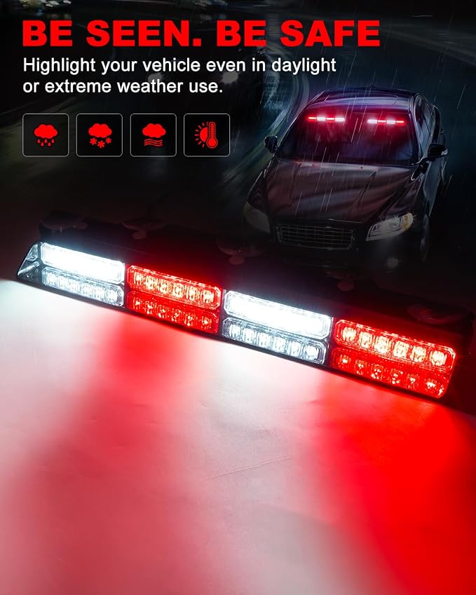 HLauto 6Z4J Emergency Dash Strobe Lights: 2x16.8 inch Red White Safety Lights - Image 3