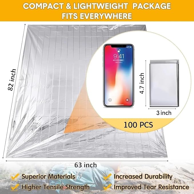 Emergency Survival Blanket, Mylar Thermal Blanket, Gigantic Space Blanket 82" x - Image 2