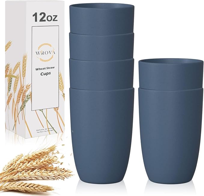 Wheat Straw Cups 6 PCS Good Alternative to Plastic Reusable Cups 12 oz by WROVA
