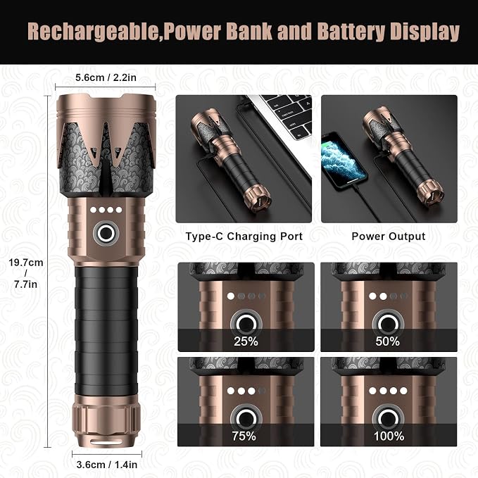 SKYFIRE Rechargeable Flashlight, 5000 Super Bright Tactical Flashlights High - Image 3