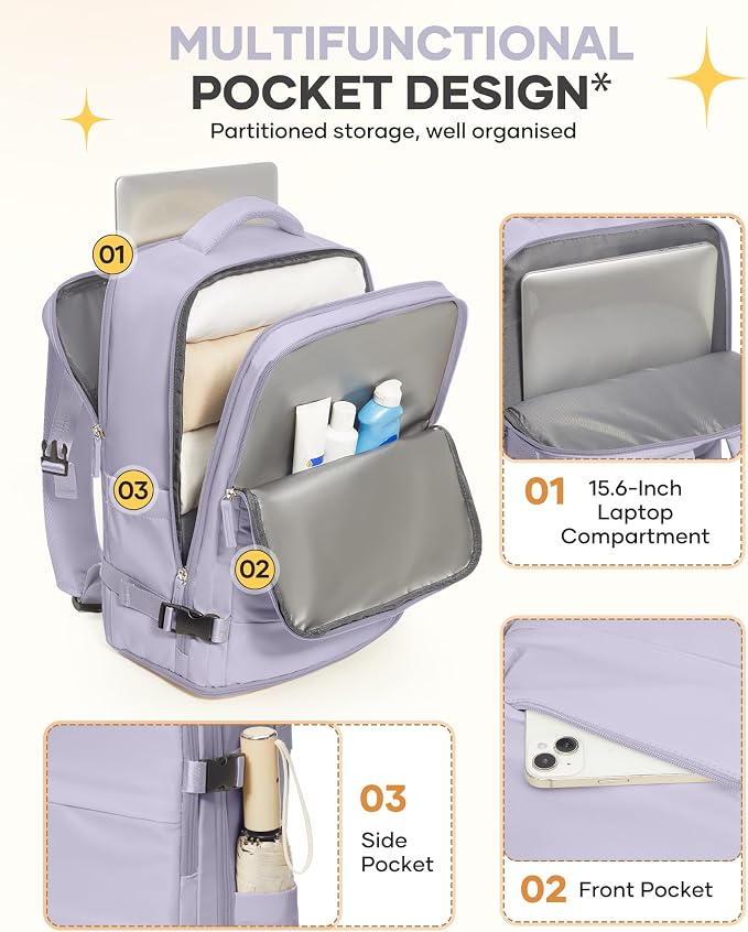 coofay Large Carry On Backpack Flight Approved Personal Item Travel Backpack - Image 5