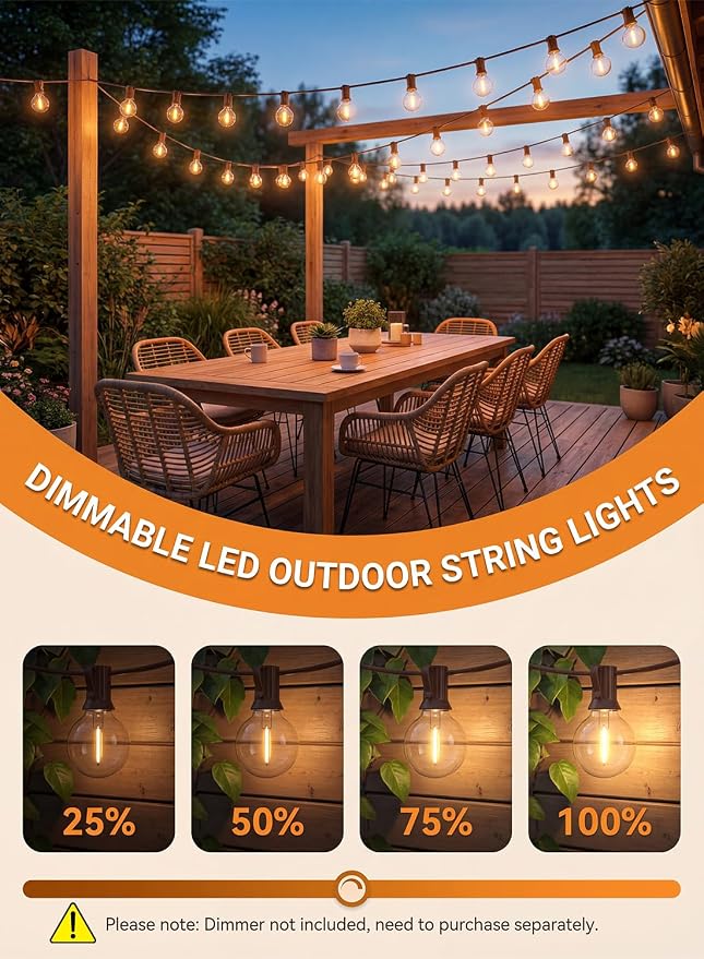 SUNSGNE 25FT Brown Outdoor String Lights, Shatterproof LED Globe String Lights - Image 8