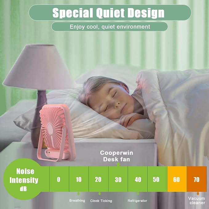 Portable Fan Rechargeable, Small Desk Fan Quiet, 180°Tilt Adjustable Personal - Image 3