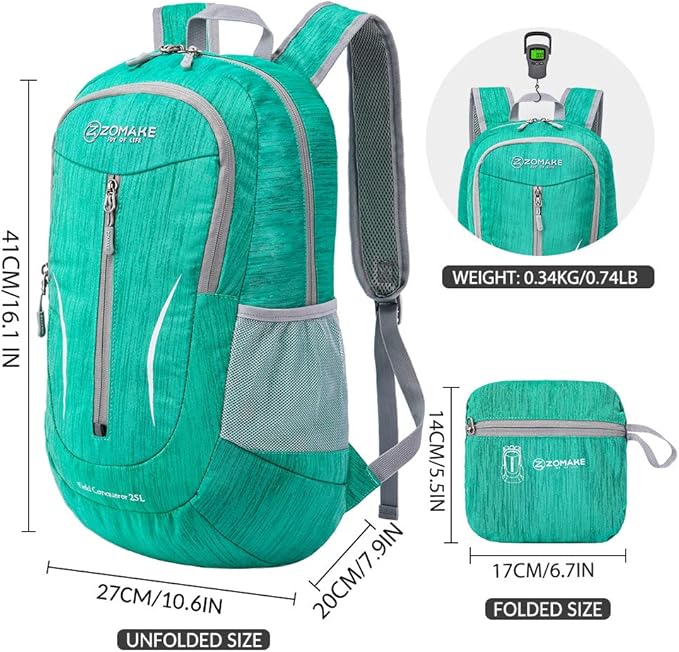 ZOMAKE 25L Ultra Lightweight Packable Backpack, Foldable Hiking Backpacks Water - Image 2