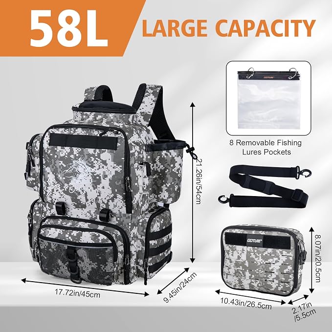Goture Fishing Backpack, 58L 900D Water-Resistant Insulated Tackle Backpack - Image 5