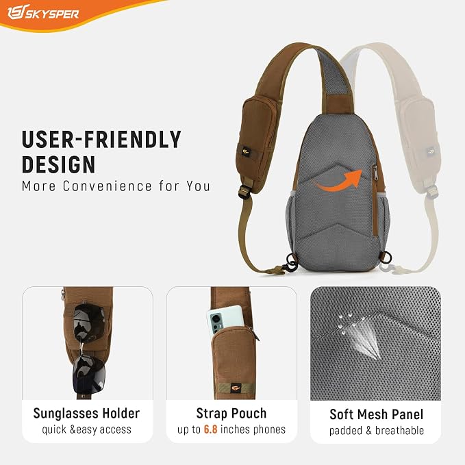 SKYSPER Sling Bag RFID Cross Body Bag Recycled Crossbody Backpack Travel Daypack - Image 6