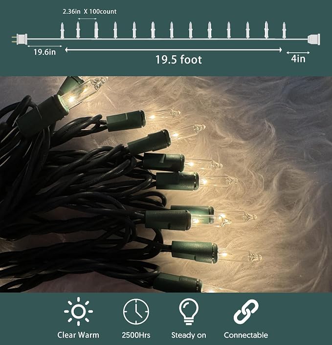 HISHINY Christmas Lights 100 Count Clear Christmas Tree Lights String - Image 2