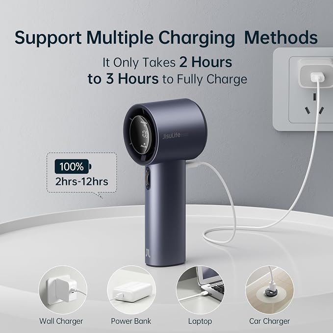 JISULIFE Portable Handheld Fan, Speed Adjustable Turbo Mini and 3600mAh Battery - Image 7