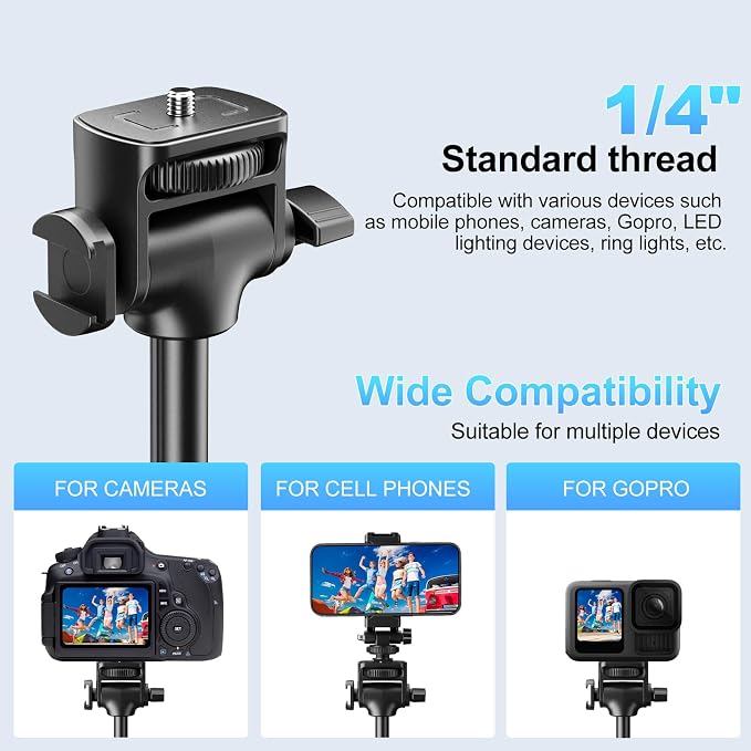 Fugetek 62" Professional Cell Phone Tripod, Ultra Stable 4 Leg Design, 100% All - Image 5