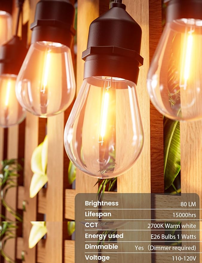 Svater Outdoor String Lights 200 FT, E26 Socket, 1 Watt Dimmable 2700K Warm - Image 3
