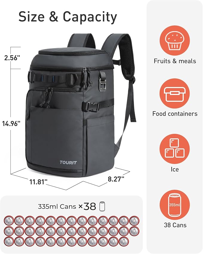 TOURIT Cooler Backpack Lightweight Insulated Backpack Cooler Leak-Proof - Image 2
