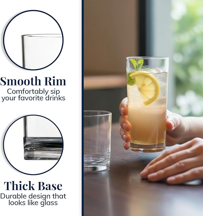 US Acrylic Classic Clear Plastic Reusable Drinking Glasses 12oz Rocks & 16oz - Image 4