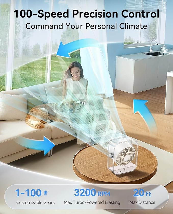 KIMMOO Rechargeable USB Desk Fan, Quiet Table Fan - Image 4