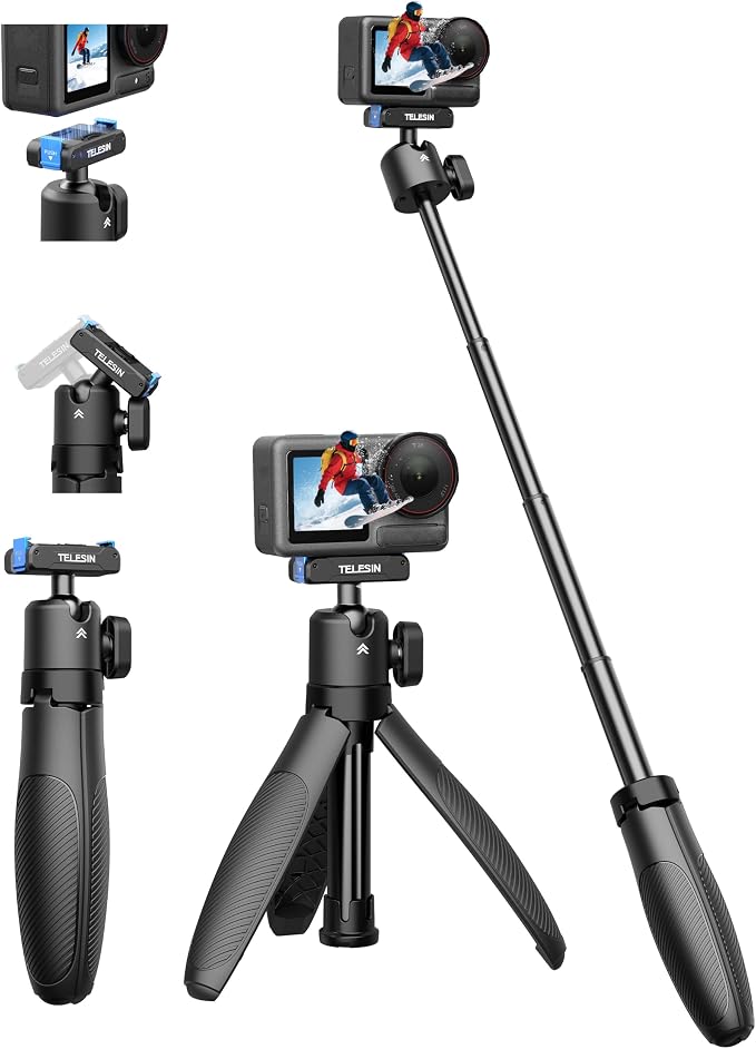 TELESIN 40cm/15.7'' Mini Selfie Stick Tripod, Magnetic Quick Release Selfie by telesin