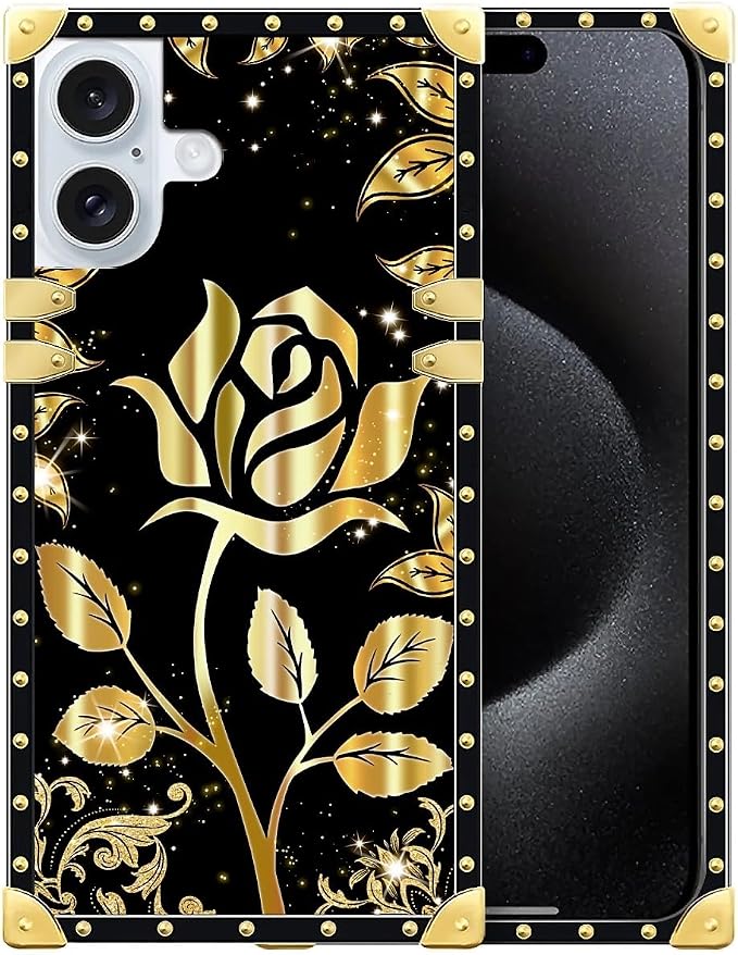 Compatible with iPhone 16 Plus Case, Shine Gold Rose Luxury Golden Decoration by Unknown