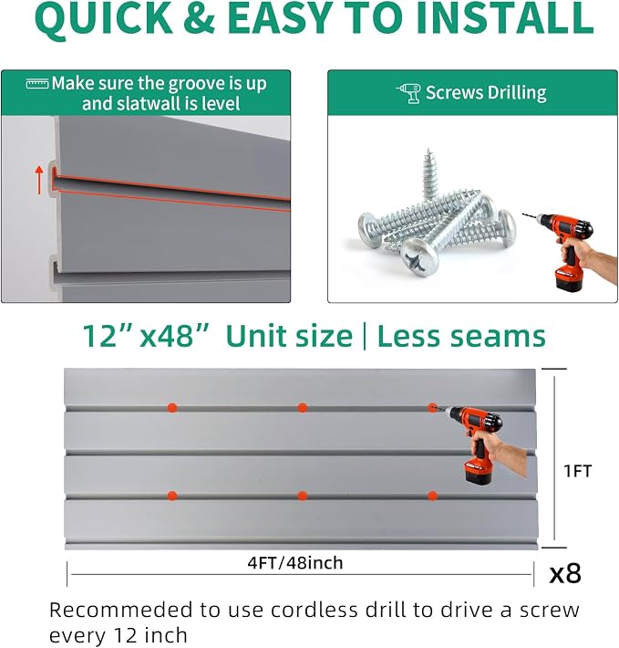 FRAYSCENT Slat Wall Paneling Garage Slat Wall Storage Systems Slatwall Panels - Image 6