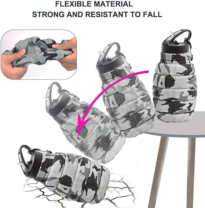 QiCheng&LYS Collapsible Water Bottle – Reuseable BPA Free Silicone Travel Water - Image 2