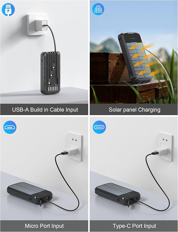 Solar Charger Power Bank, PD 20W Fast Charging External Batter, 40000mAh - Image 5
