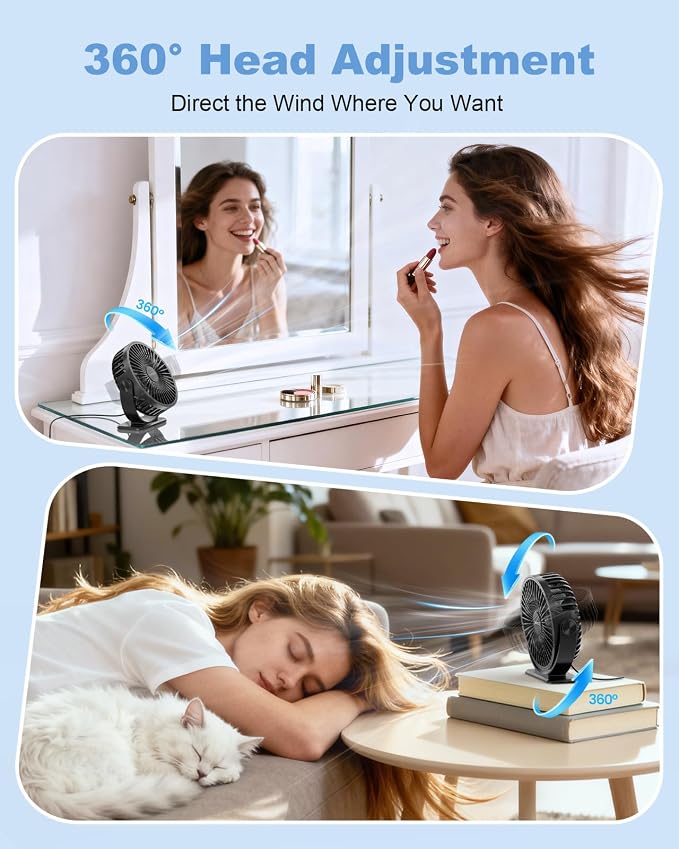 TriPole Desk Fan USB Powered Small Portable Fan, 3 Speeds Adjustable Strong - Image 6