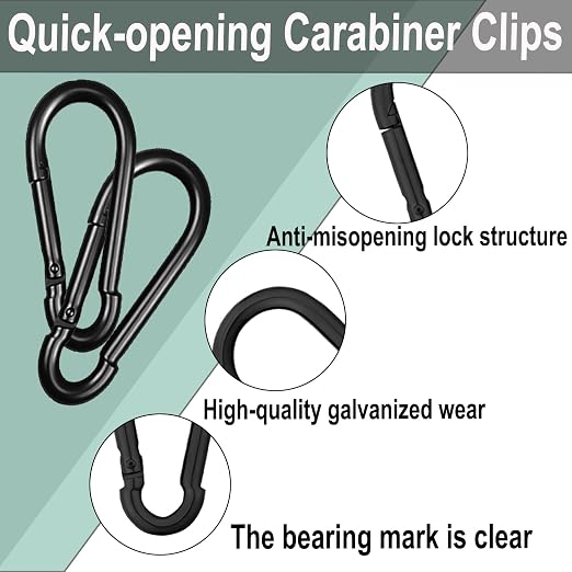 Black Carabiner, Heavy Duty Galvanized Steel Spring Snap Hook Carabiner Clips - Image 5