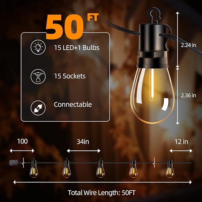 Outdoor Patio String Lights: S14 Shatterproof Bulb Outside Waterproof Light - - Image 7