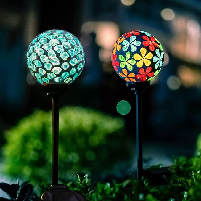 VCUTEKA Solar Garden Lights, Mosaic Solar Light Outdoor Waterproof LED Pathway - Image 7