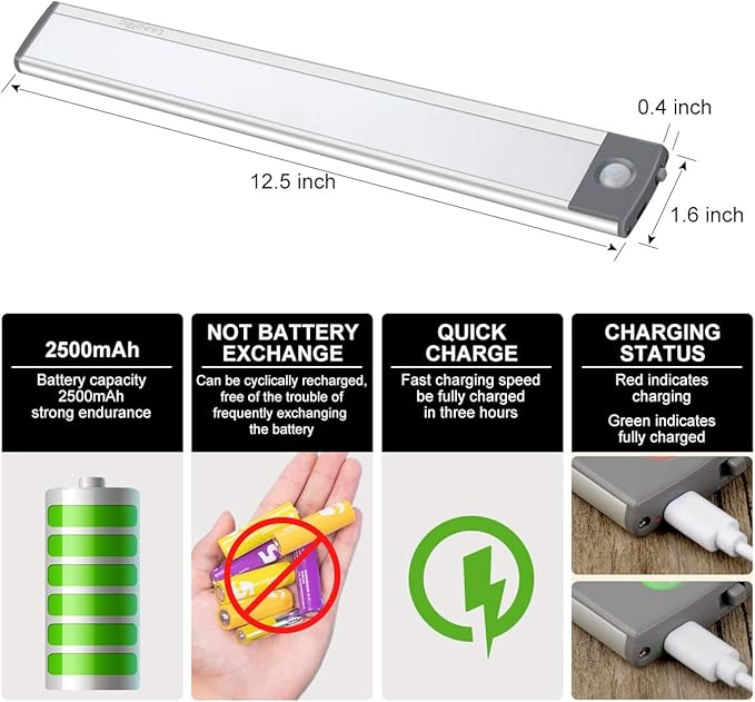 LED Motion Sensor Light, Under Counter Lighting, Wireless USB Rechargeable - Image 2