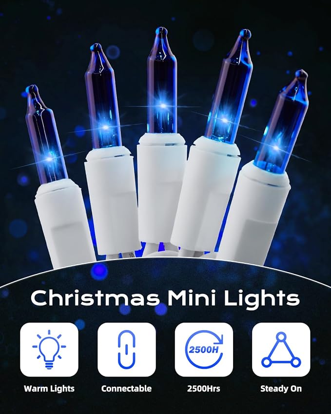 Brightown Blue Christmas Mini String Lights, 100-Count 26.5ft Incandescent Bulb - Image 7