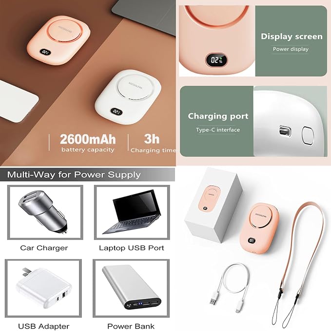 AOCOOLFAN Portable Neck Fan, Mini Small Personal Handheld Fan USB Rechargeable - Image 7