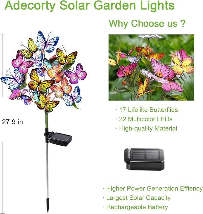 Adecorty Solar Garden Lights Solar Lights Outdoor Waterproof Decorative 4 Pack - Image 3