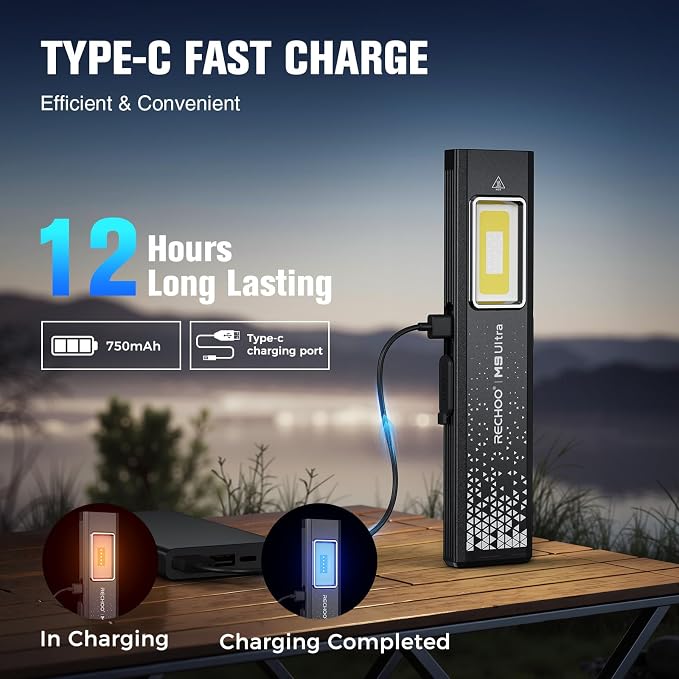 RECHOO Flat EDC Flashlight Rechargeable, 8-Mode Slim Pocket Flashlight - Image 4