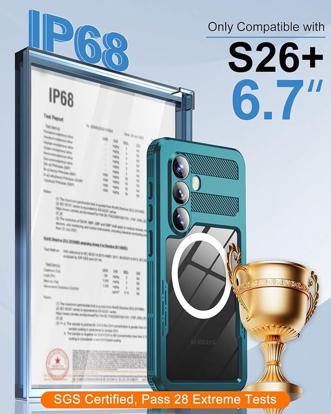 for Samsung Galaxy S26+ Plus Waterproof Case, Magnetic Heavy Duty Military - Image 2
