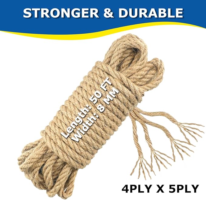 Vanhench Jute String Rope 8mm x 50 Feet, Heavy Duty and Thick Twine Rope - Image 3