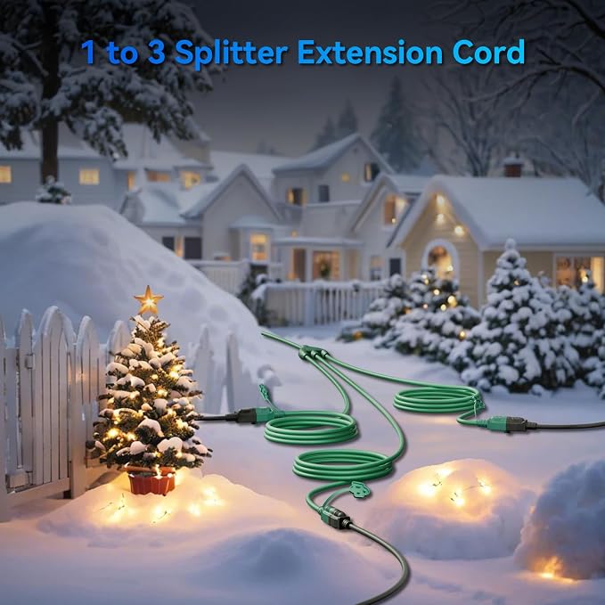K KASONIC - 25FT Outdoor Extension Cord 1 to 3 Splitter, 3 Prong Outlets Plugs - Image 3