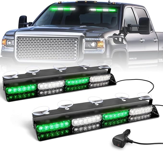 HLauto 6Z4J Emergency Dash Strobe Lights: 2x16.8 inch Green White Safety Lights by HLauto