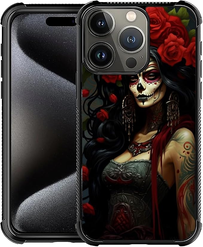 for iPhone 16 Pro Case, Day of The Dead Halloween Woman Pattern Graphic Design by FKBRCL4U