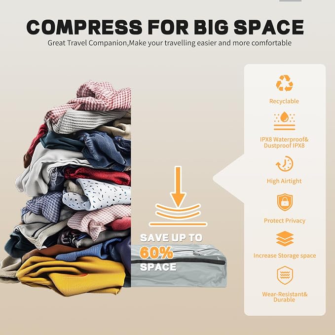 Reusable Vacuum Bags for Travel, Professional Waterproof IPX8 Vacuum - Image 6