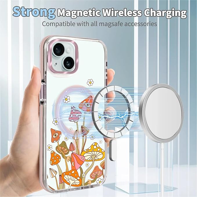 Case for iPhone 15, Retro Mushroom Sunflower Phone Case Design，for Women Girls - Image 4