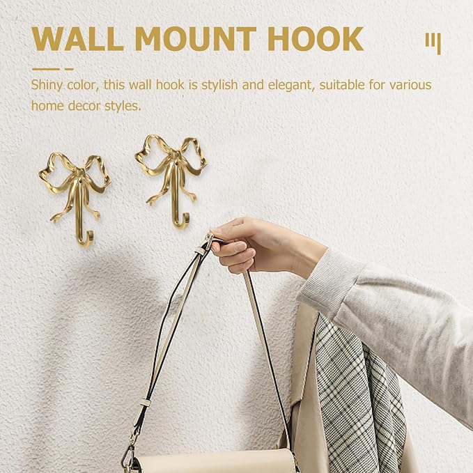 MAGICLULU Gold Coat Hook Bow Wall Hooks Brass Hanging Hook Multi-Purpose Door - Image 3